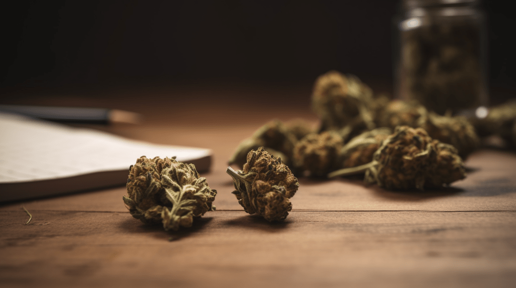 marijuana buds on the desk