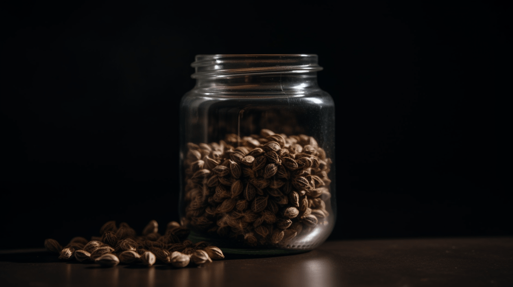 a jar of cannabis seeds
